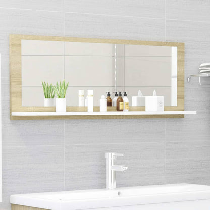 Specchio Bagno Bianco e Rovere Sonoma 100x10,5x37cm Multistrato