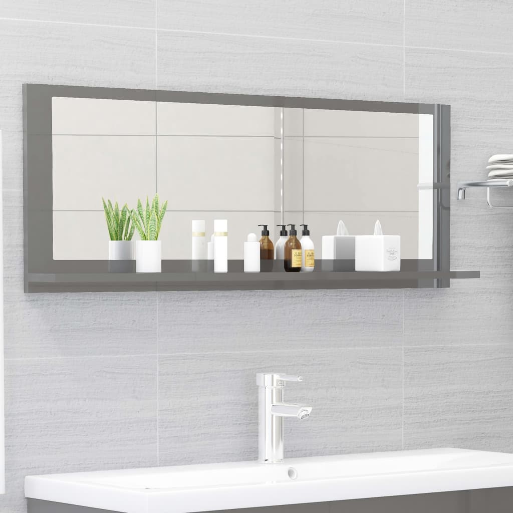 Specchio da Bagno Grigio Lucido 100x10,5x37cm Legno Multistrato