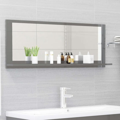 Specchio da Bagno Grigio Lucido 100x10,5x37cm Legno Multistrato