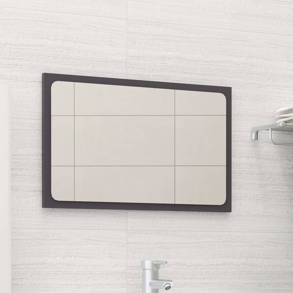 Specchio da Bagno Grigio Lucido 60x1,5x37 cm Legno Multistrato