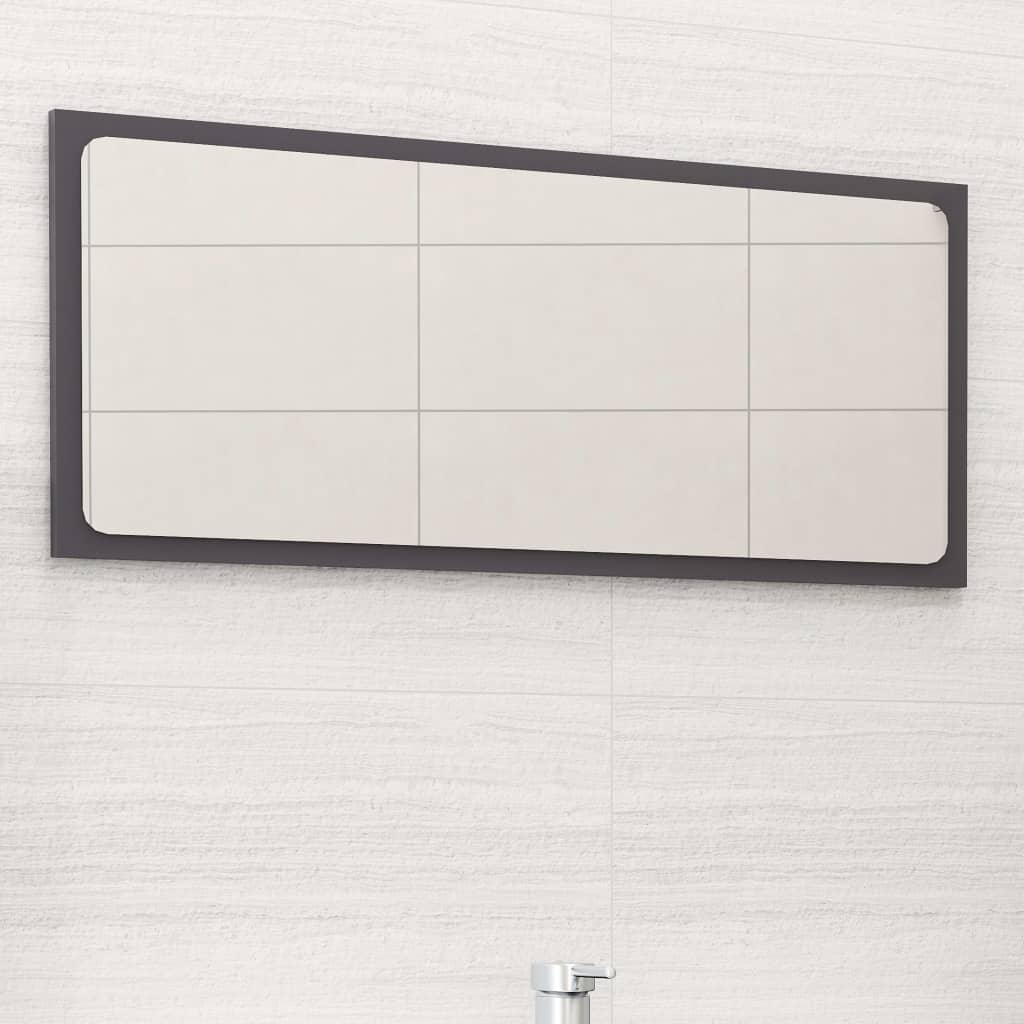 Specchio da Bagno Grigio Lucido 80x1,5x37 cm Legno Multistrato