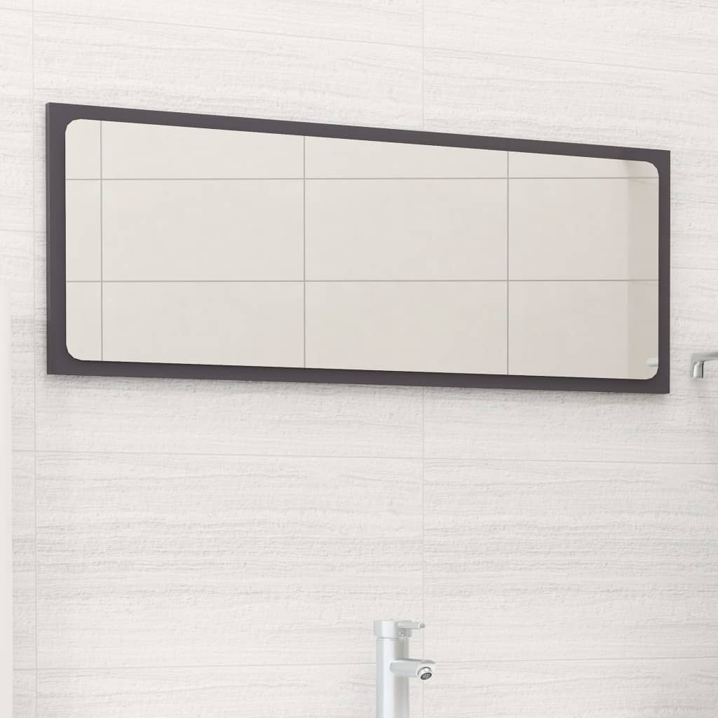 Specchio da Bagno Grigio Lucido 90x1,5x37 cm Legno Multistrato