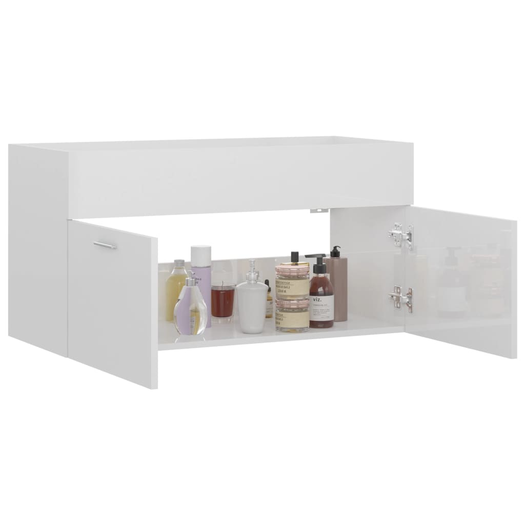 Mobile Lavabo Bianco Lucido 90x38,5x46 cm in Legno Multistrato