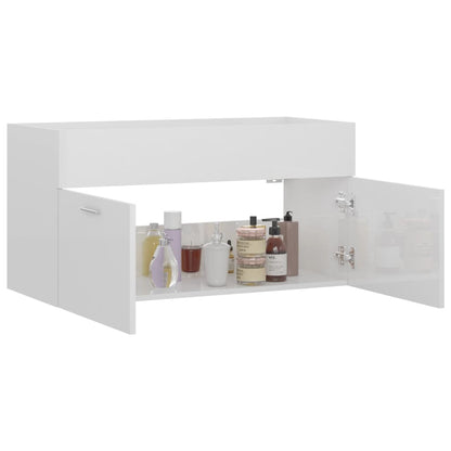 Mobile Lavabo Bianco Lucido 90x38,5x46 cm in Legno Multistrato