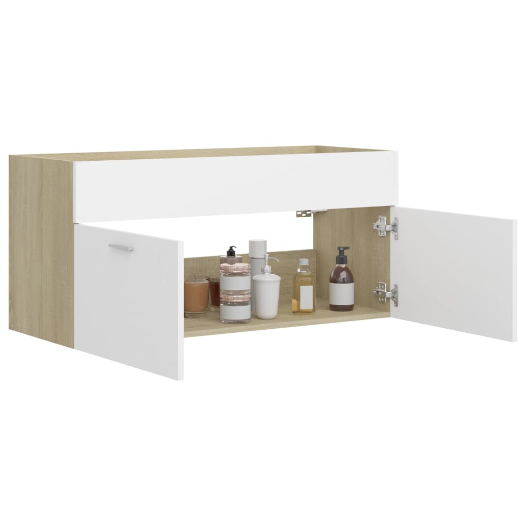 Mobile Lavabo Bianco e Rovere Sonoma 100x38,5x46cm Multistrato