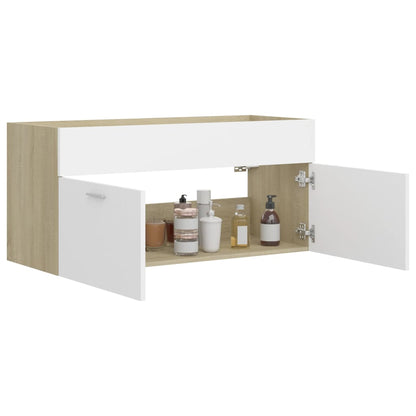Mobile Lavabo Bianco e Rovere Sonoma 100x38,5x46cm Multistrato