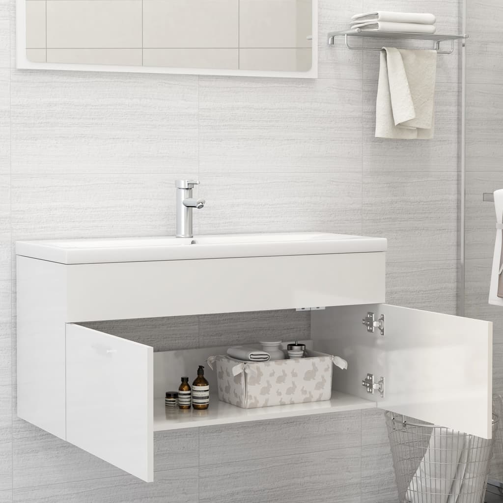 Mobile Lavabo Bianco Lucido 100x38,5x46 cm in Legno Multistrato