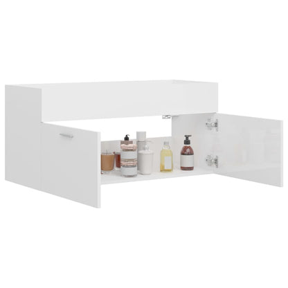 Mobile Lavabo Bianco Lucido 100x38,5x46 cm in Legno Multistrato