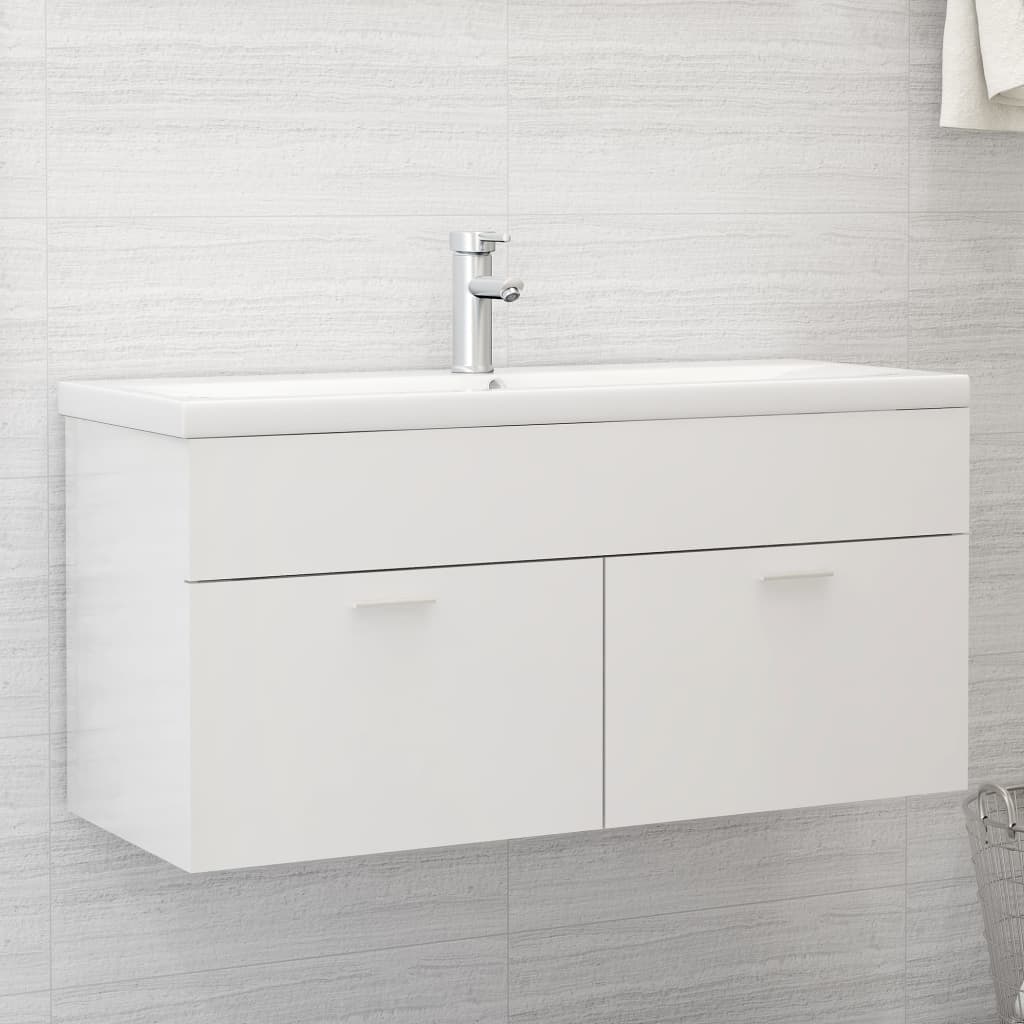 Mobile Lavabo Bianco Lucido 100x38,5x46 cm in Legno Multistrato