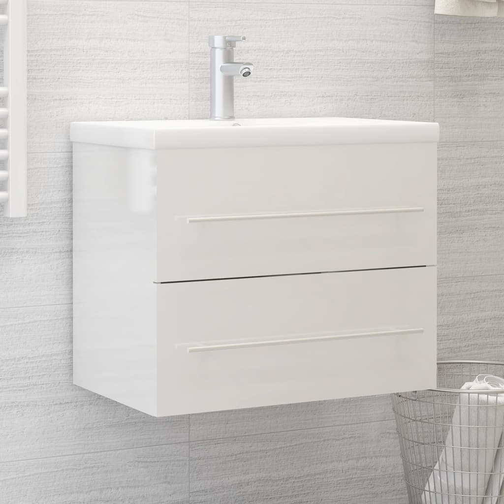 Mobile Lavabo Bianco Lucido 60x38,5x48 cm in Legno Multistrato