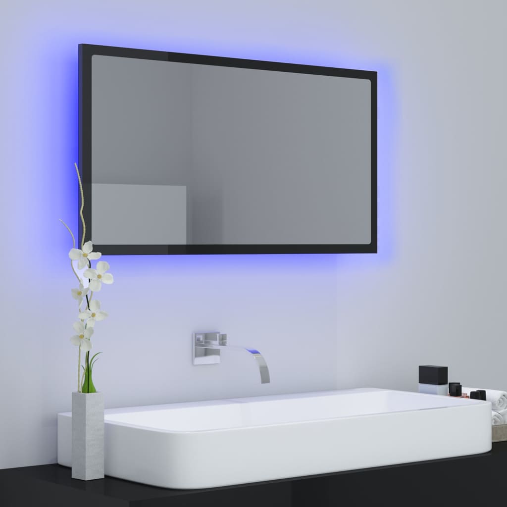 Specchio da Bagno LED Nero Lucido 80x8,5x37 cm in Acrilico
