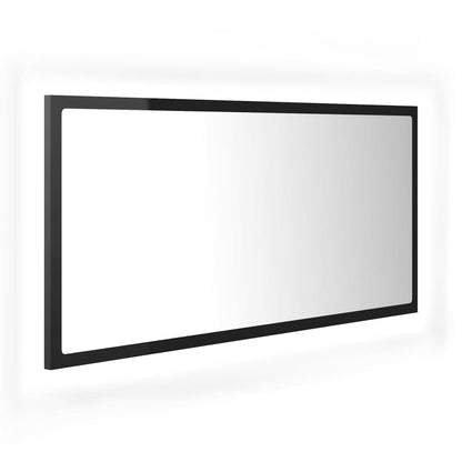 Specchio da Bagno LED Nero Lucido 90x8,5x37 cm in Acrilico