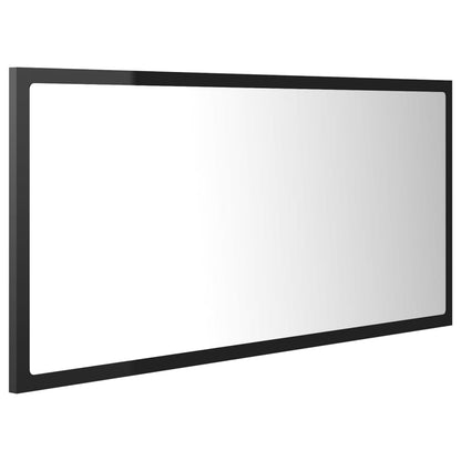 Specchio da Bagno LED Nero Lucido 90x8,5x37 cm in Acrilico