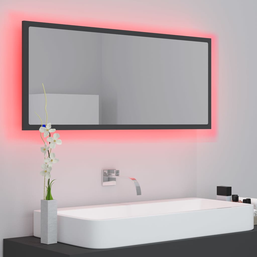 Specchio da Bagno a LED Grigio 100x8,5x37 cm in Acrilico