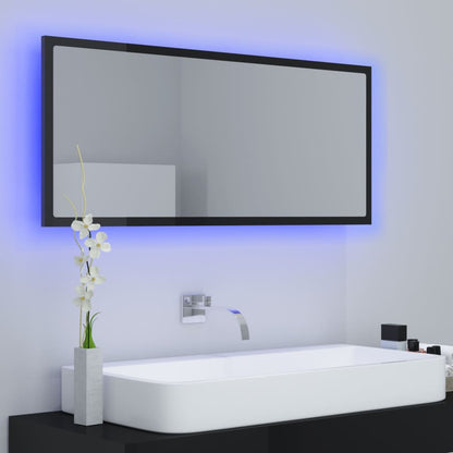 Specchio da Bagno LED Nero Lucido 100x8,5x37 cm in Acrilico