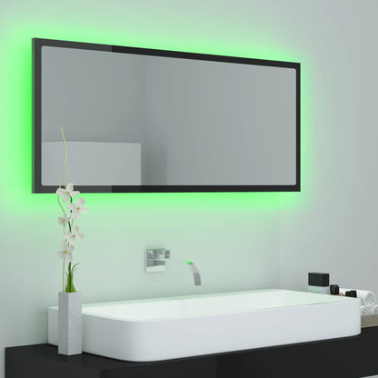 Specchio da Bagno LED Nero Lucido 100x8,5x37 cm in Acrilico