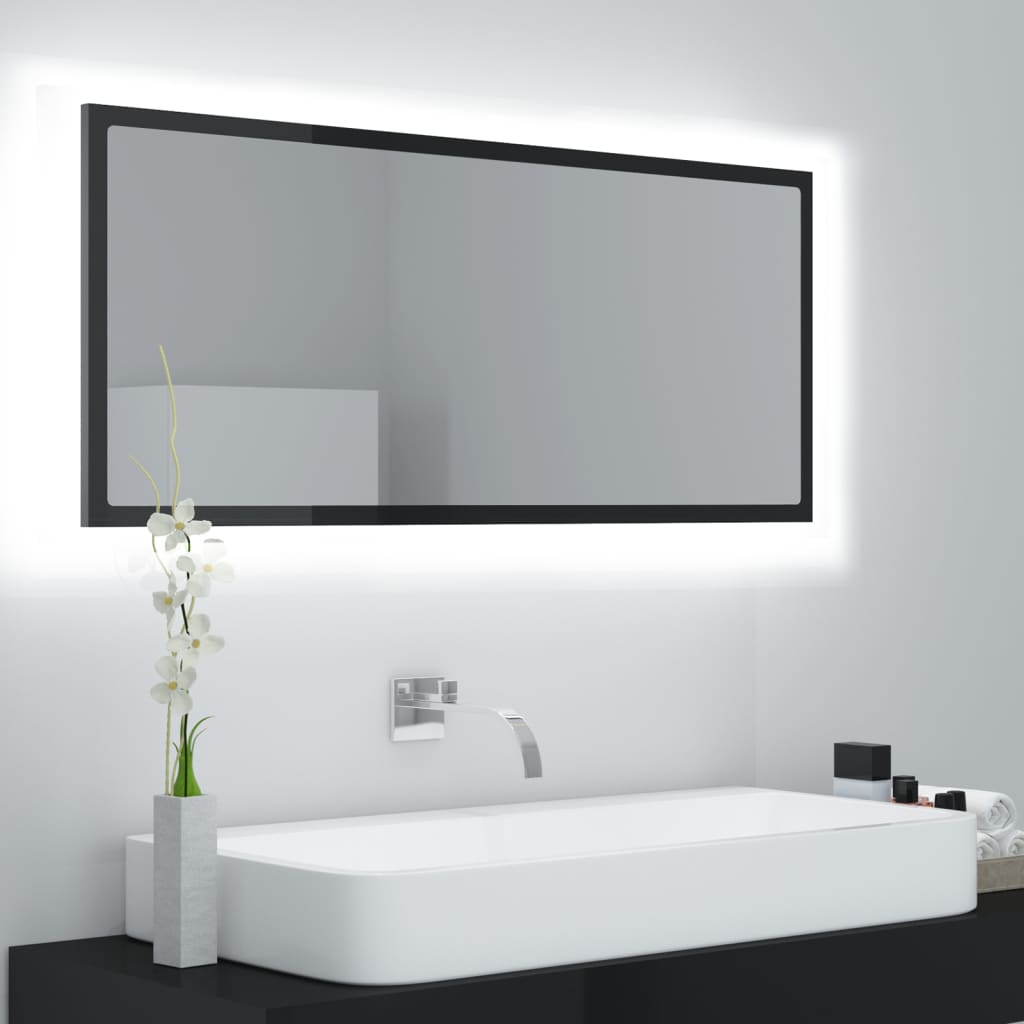 Specchio da Bagno LED Nero Lucido 100x8,5x37 cm in Acrilico