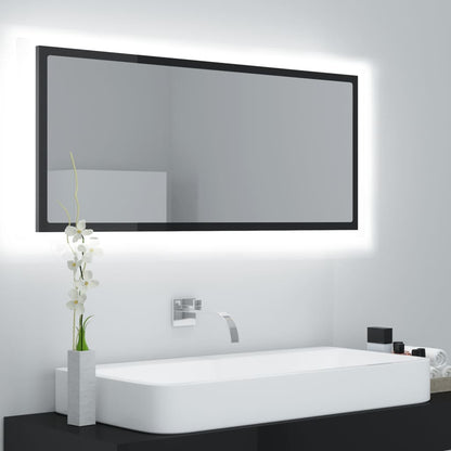 Specchio da Bagno LED Nero Lucido 100x8,5x37 cm in Acrilico