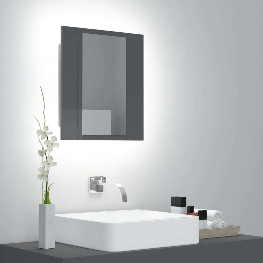 Armadietto a Specchio con Luci LED Grigio Lucido in Acrilico