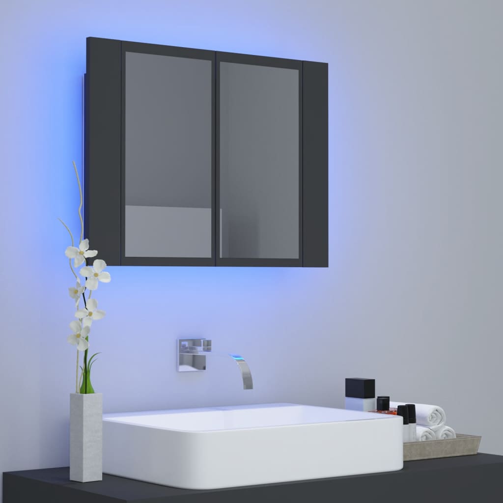Armadietto a Specchio con Luci LED Grigio 60x12x45 in Acrilico