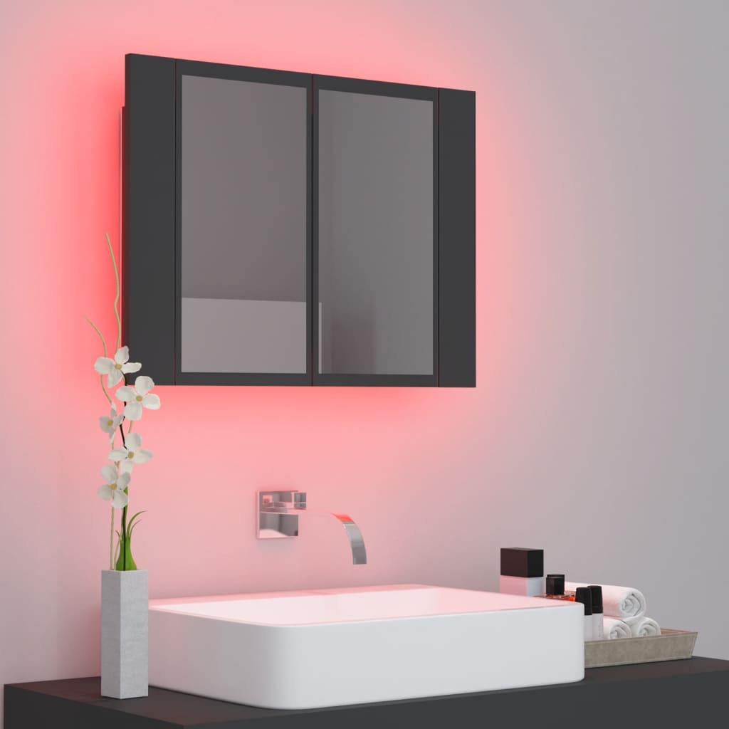 Armadietto a Specchio con Luci LED Grigio 60x12x45 in Acrilico