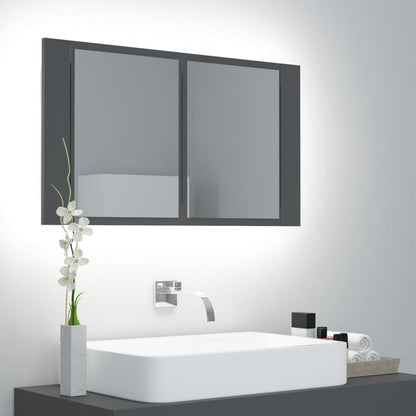 Armadietto a Specchio con Luci LED Grigio 80x12x45 in Acrilico