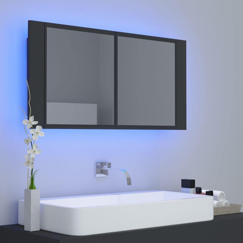 Armadietto a Specchio con Luci LED Grigio 90x12x45 in Acrilico