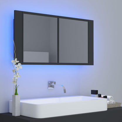 Armadietto a Specchio con Luci LED Grigio 90x12x45 in Acrilico