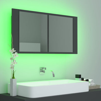 Armadietto a Specchio con Luci LED Grigio 90x12x45 in Acrilico