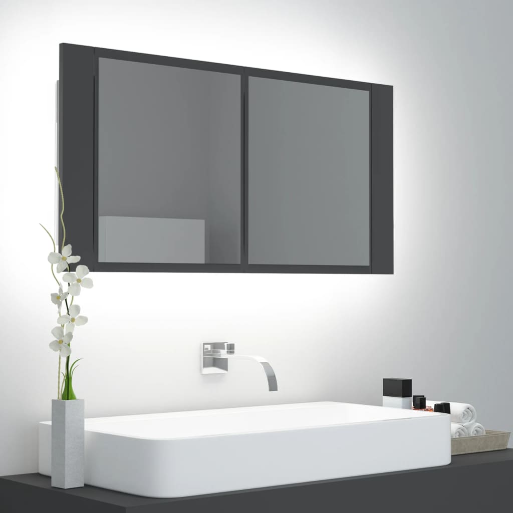 Armadietto a Specchio con Luci LED Grigio 90x12x45 in Acrilico