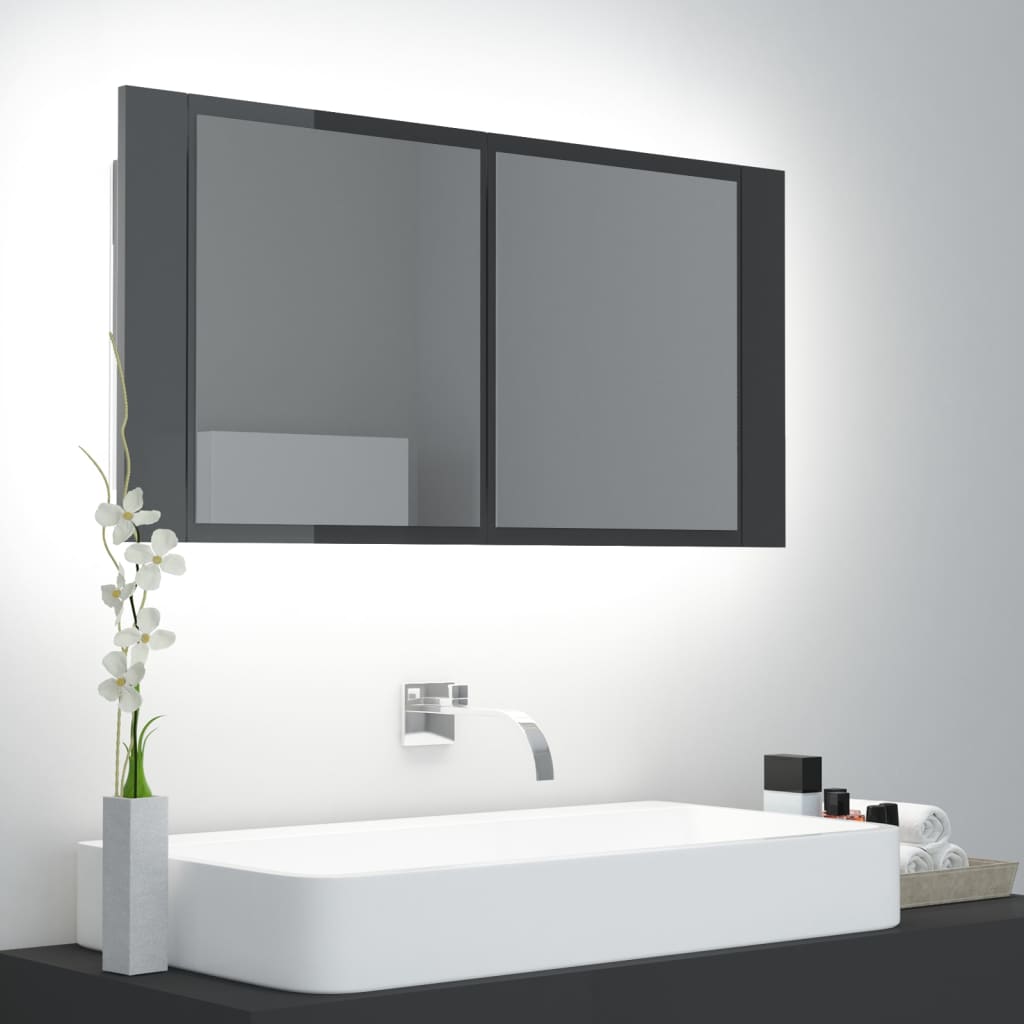 Armadietto a Specchio con Luci LED Grigio Lucido in Acrilico