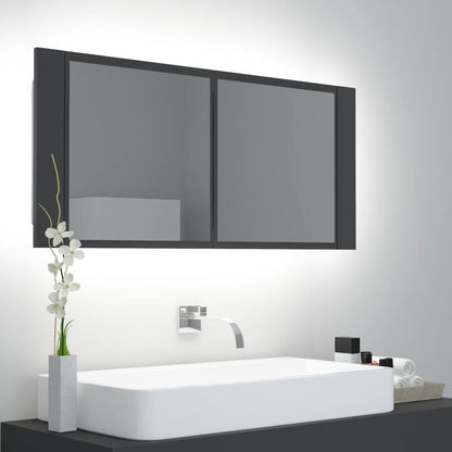 Armadietto a Specchio con Luci LED Grigio 100x12x45 in Acrilico
