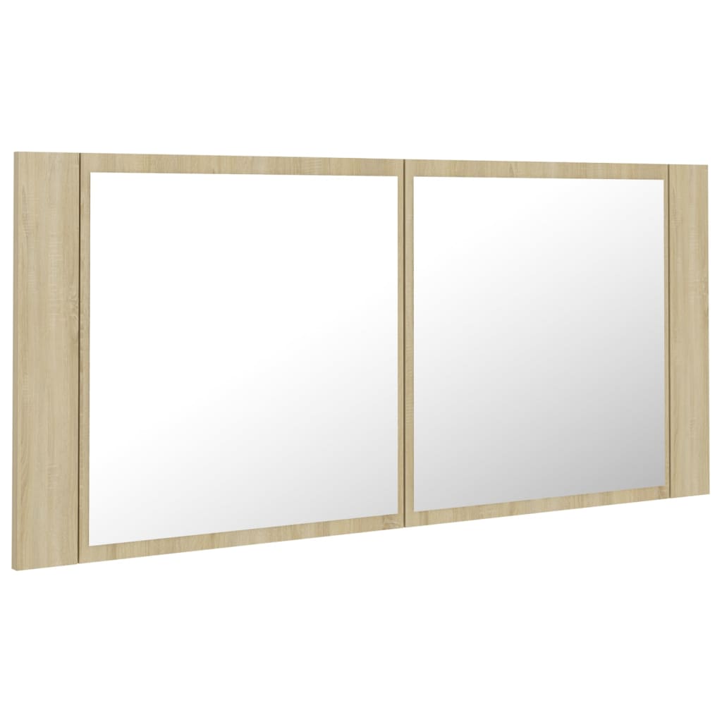Armadietto a Specchio con Luci LED Rovere Sonoma in Acrilico
