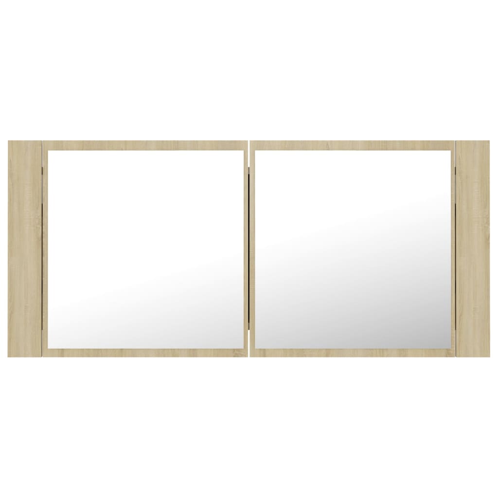Armadietto a Specchio con Luci LED Rovere Sonoma in Acrilico