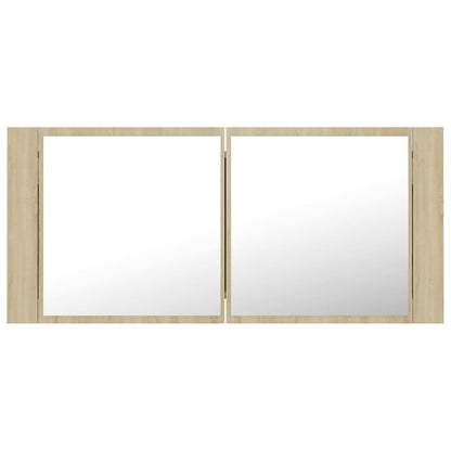 Armadietto a Specchio con Luci LED Rovere Sonoma in Acrilico