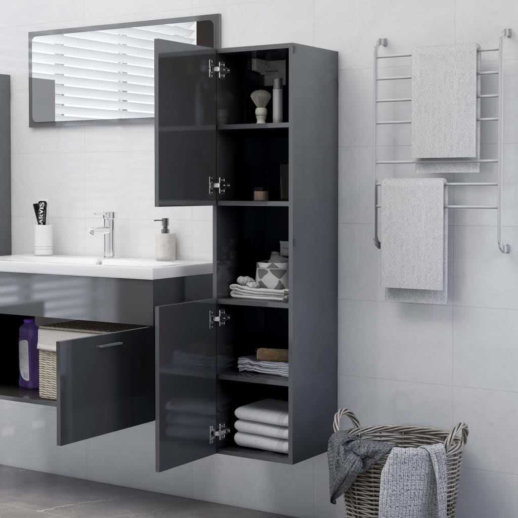 Mobile da Bagno Grigio Lucido 30x30x130 cm in Legno Multistrato