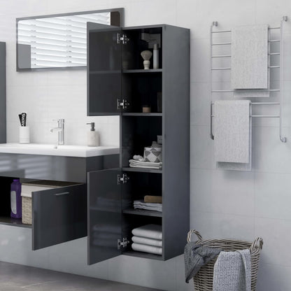 Mobile da Bagno Grigio Lucido 30x30x130 cm in Legno Multistrato