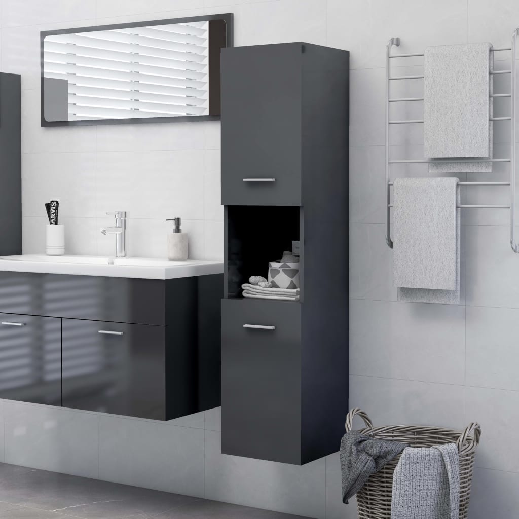 Mobile da Bagno Grigio Lucido 30x30x130 cm in Legno Multistrato