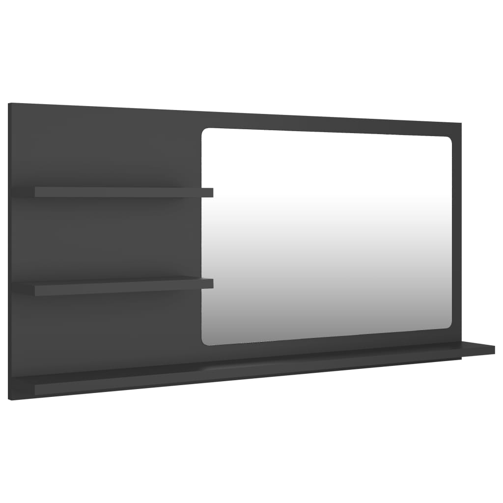 Specchio da Bagno Grigio 90x10,5x45 cm in Legno Multistrato