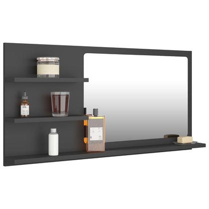 Specchio da Bagno Grigio 90x10,5x45 cm in Legno Multistrato
