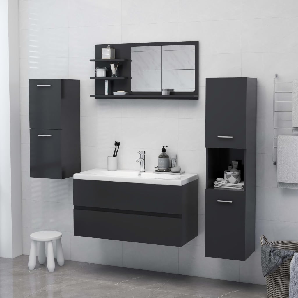 Specchio da Bagno Grigio 90x10,5x45 cm in Legno Multistrato