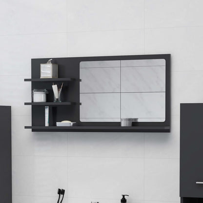 Specchio da Bagno Grigio 90x10,5x45 cm in Legno Multistrato