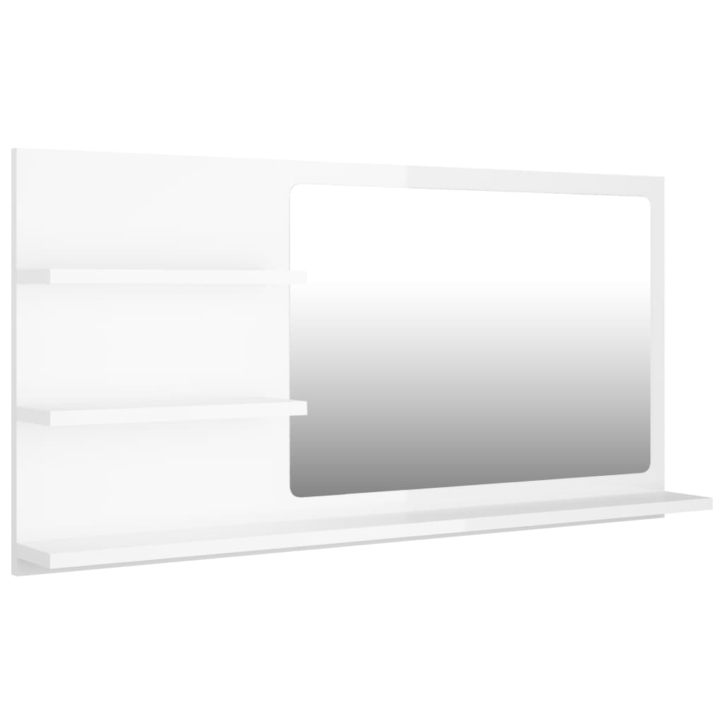Specchio da Bagno Bianco Lucido 90x10,5x45 cm Legno Multistrato