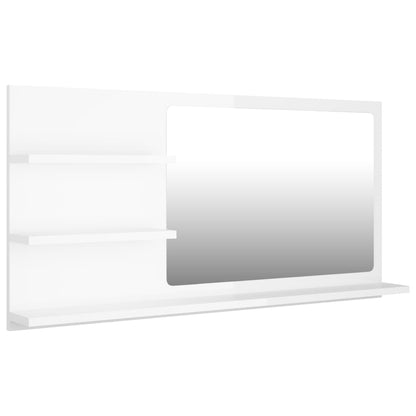 Specchio da Bagno Bianco Lucido 90x10,5x45 cm Legno Multistrato