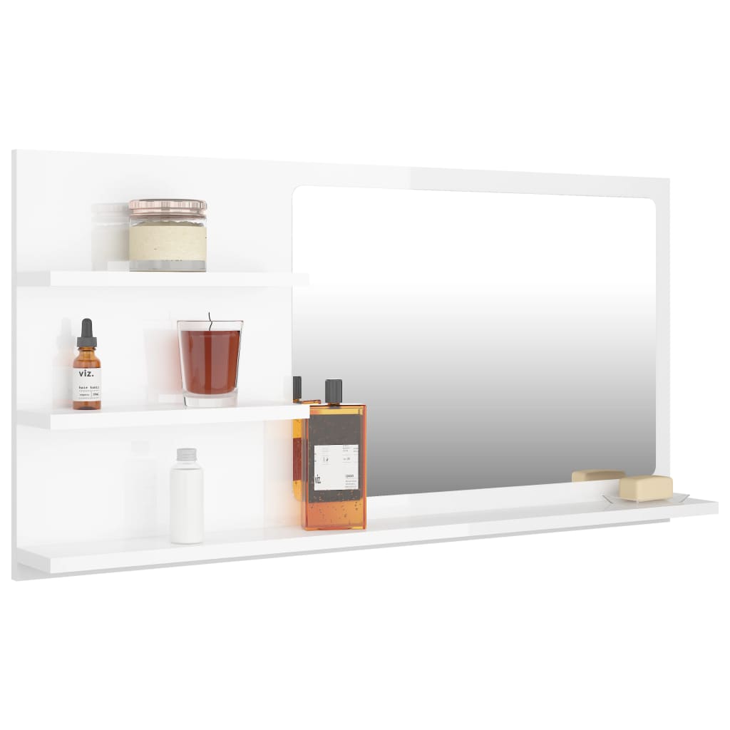 Specchio da Bagno Bianco Lucido 90x10,5x45 cm Legno Multistrato
