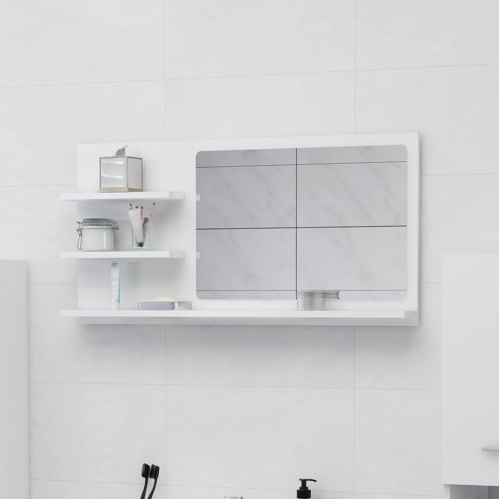 Specchio da Bagno Bianco Lucido 90x10,5x45 cm Legno Multistrato