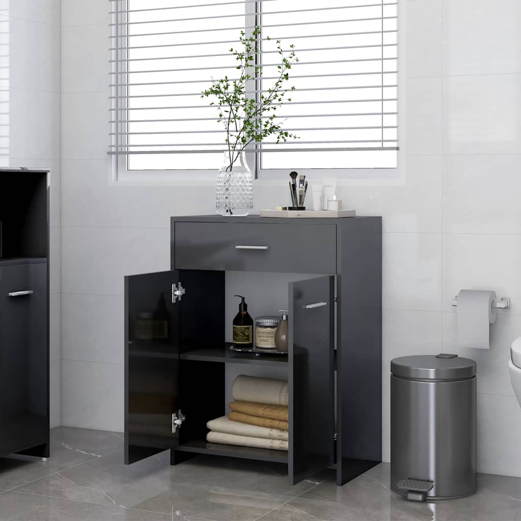 Mobile da Bagno Grigio Lucido 60x33x80 cm in Legno tecnico