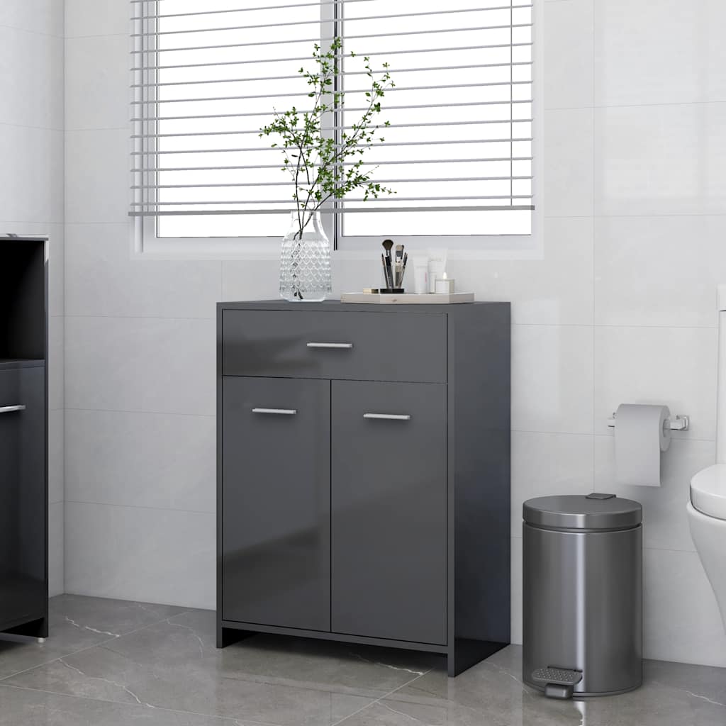 Mobile da Bagno Grigio Lucido 60x33x80 cm in Legno tecnico
