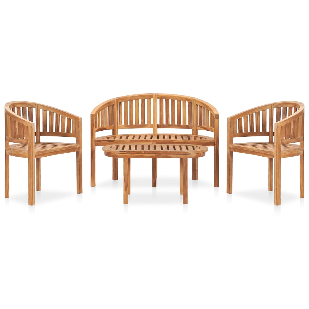 Set Salotto da Giardino 4 pz Design Curvo in Massello di Teak