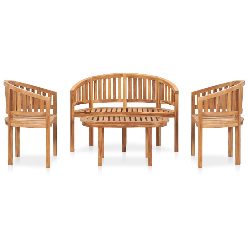 Set Salotto da Giardino 4 pz Design Curvo in Massello di Teak
